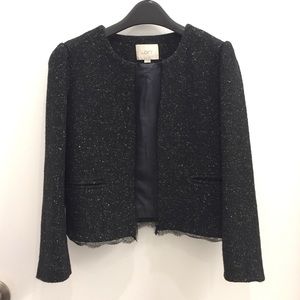 LOFT Tweed & Lace Open Collarless Jacket